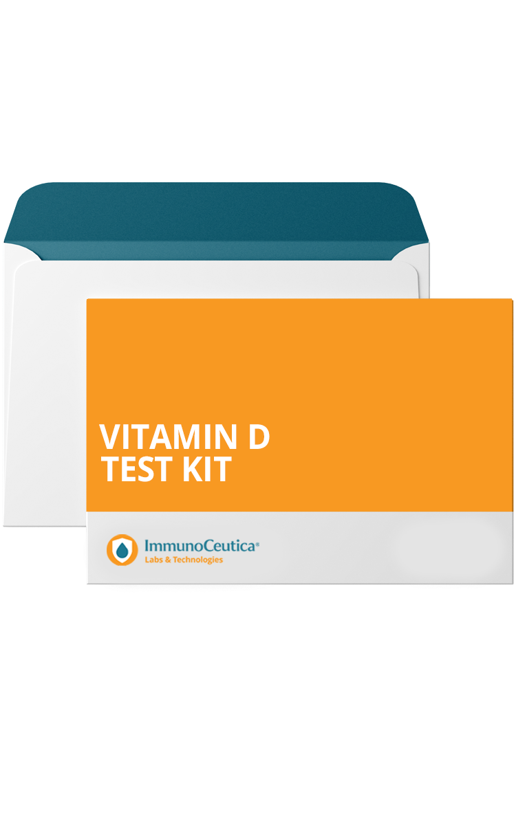 Vitamin D test kit with orange label and white background